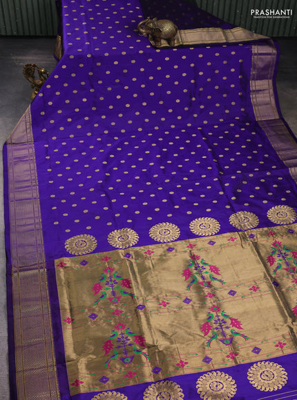 Pure paithani silk saree blue with zari woven floral buttas and zari woven border