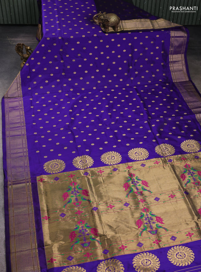 Pure paithani silk saree blue with zari woven floral buttas and zari woven border