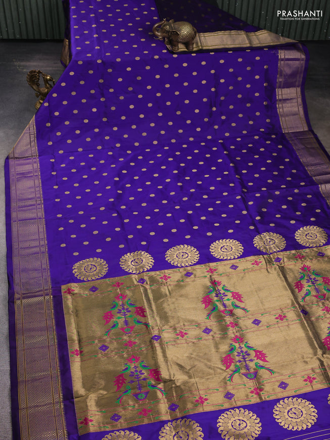 Pure paithani silk saree blue with zari woven floral buttas and zari woven border