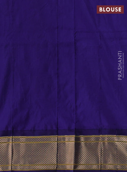 Pure paithani silk saree teal blue and blue with zari woven floral buttas and zari woven border