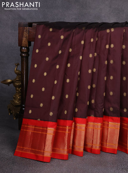 Pure paithani silk saree brown and red with zari woven floral buttas and zari woven border