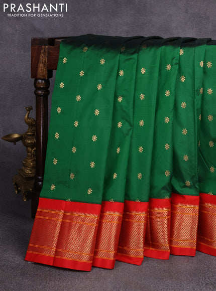 Pure paithani silk saree green and red with zari woven floral buttas and zari woven border