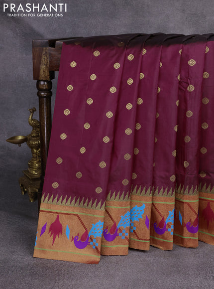 Pure paithani silk saree magenta pink and red with zari woven buttas and zari woven paithani border