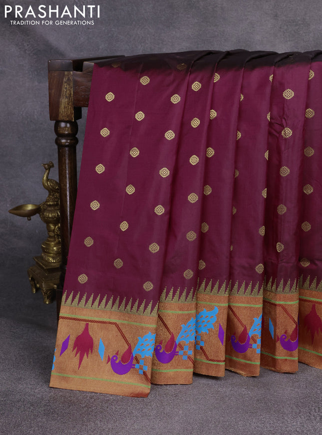Pure paithani silk saree magenta pink and red with zari woven buttas and zari woven paithani border
