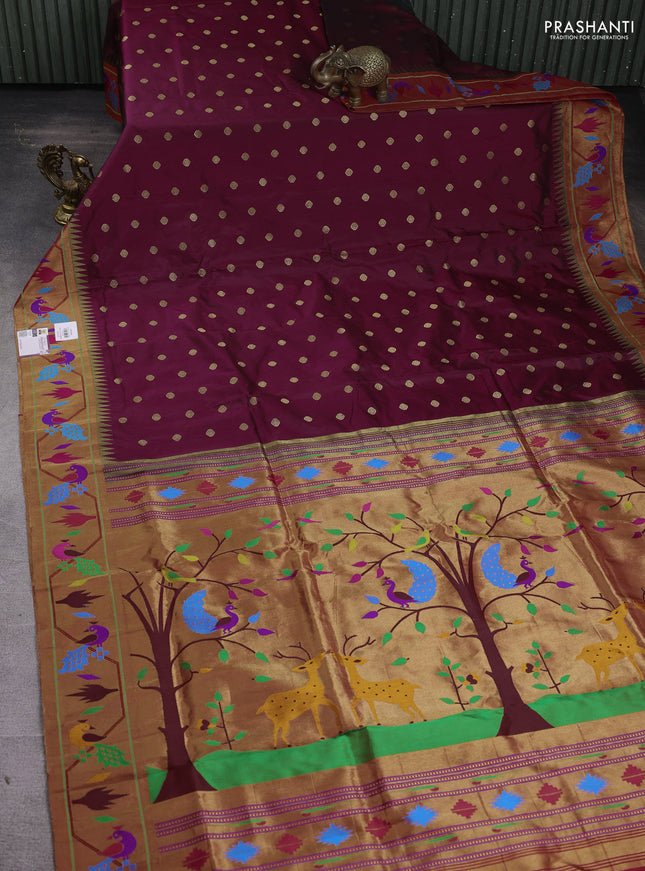 Pure paithani silk saree magenta pink and red with zari woven buttas and zari woven paithani border