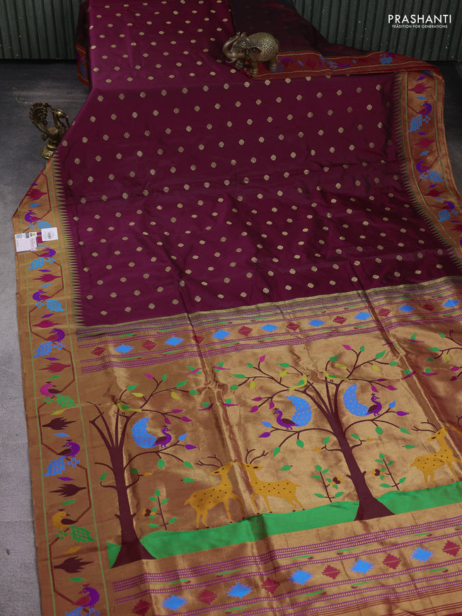 Pure paithani silk saree magenta pink and red with zari woven buttas and zari woven paithani border