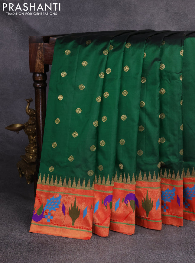 Pure paithani silk saree green and red with zari woven buttas and zari woven paithani border