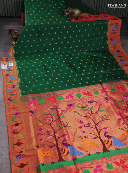 Pure paithani silk saree green and red with zari woven buttas and zari woven paithani border