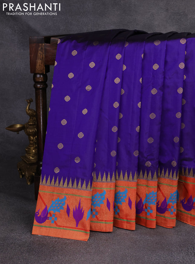 Pure paithani silk saree blue and red with zari woven buttas and zari woven paithani border