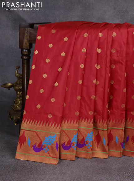 Pure paithani silk saree red with zari woven buttas and zari woven paithani border