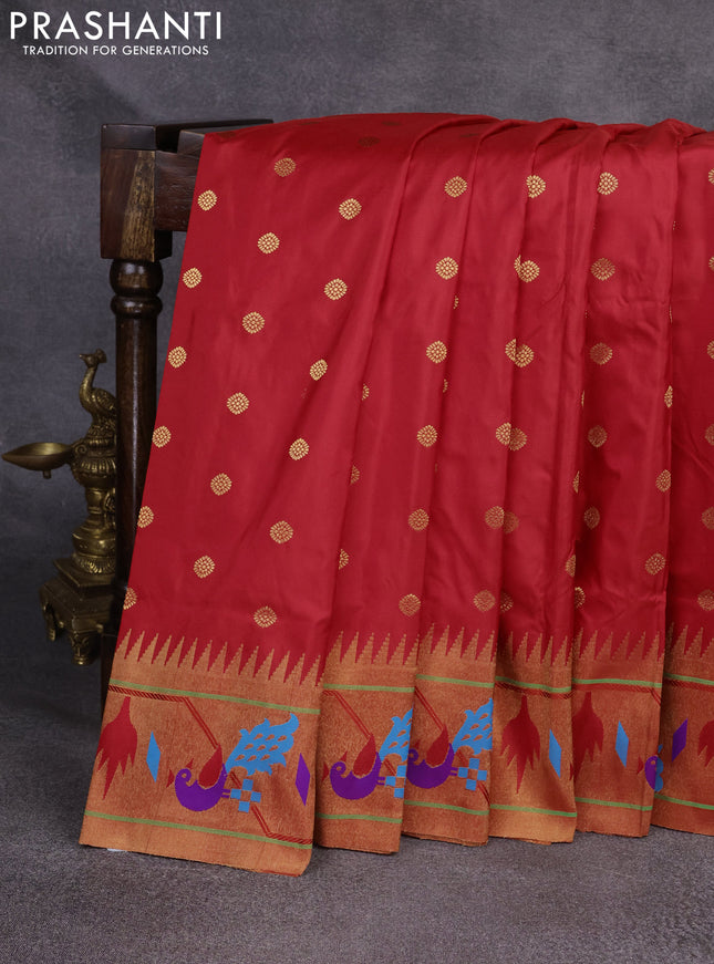 Pure paithani silk saree red with zari woven buttas and zari woven paithani border
