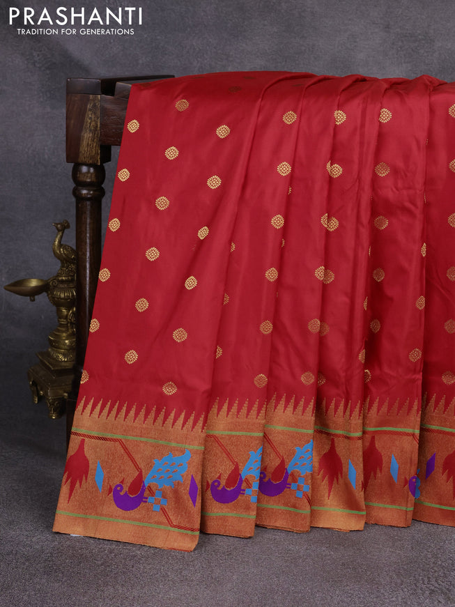 Pure paithani silk saree red with zari woven buttas and zari woven paithani border