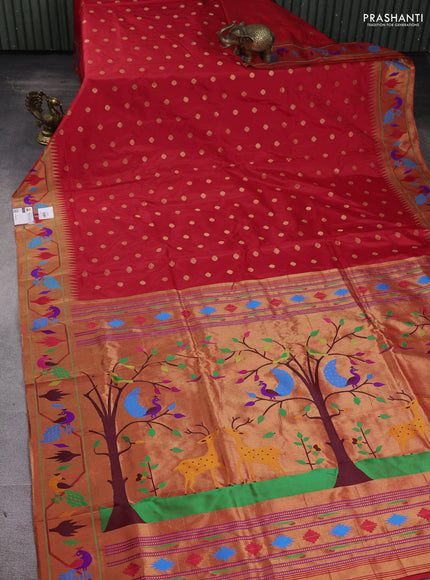 Pure paithani silk saree red with zari woven buttas and zari woven paithani border