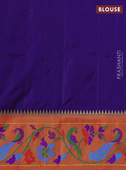 Pure paithani silk saree blue with zari woven floral buttas and zari woven paithani border