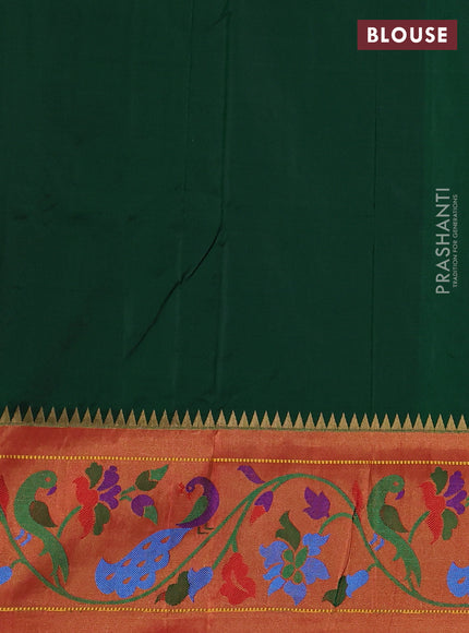 Pure paithani silk saree green and red with zari woven floral buttas and zari woven paithani border