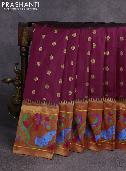 Pure paithani silk saree magenta pink and red with zari woven floral buttas and zari woven paithani border