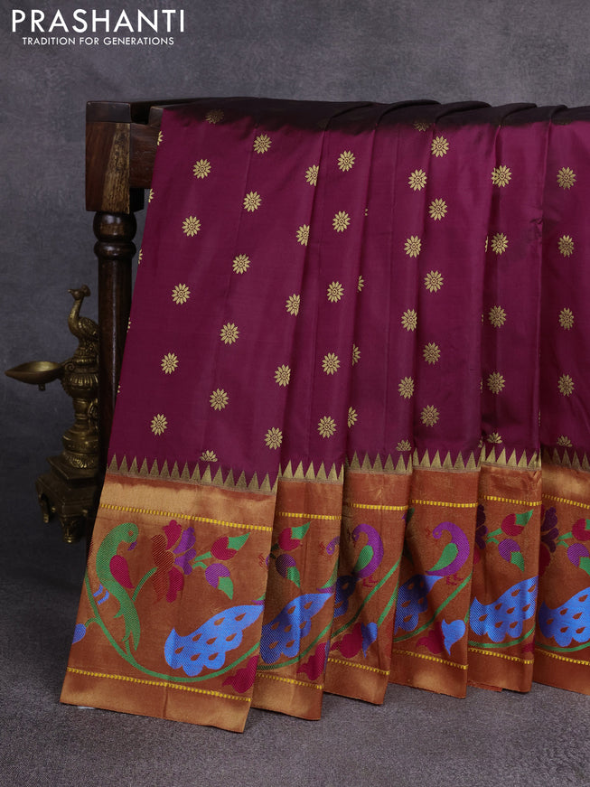 Pure paithani silk saree magenta pink and red with zari woven floral buttas and zari woven paithani border