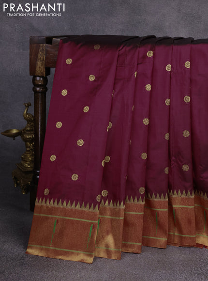 Pure paithani silk saree maroon with zari woven floral buttas and muniya butta border