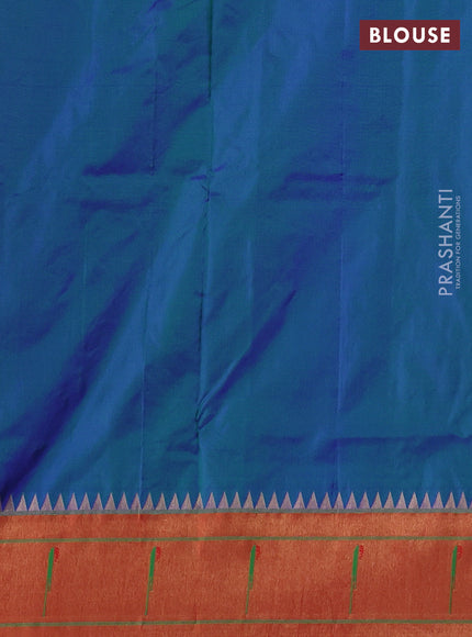 Pure paithani silk saree peacock blue and red with zari woven buttas and muniya butta border