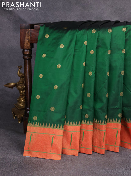 Pure paithani silk saree green and red with zari woven floral buttas and muniya butta border