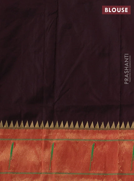 Pure paithani silk saree brown and red with zari woven floral buttas and muniya butta border