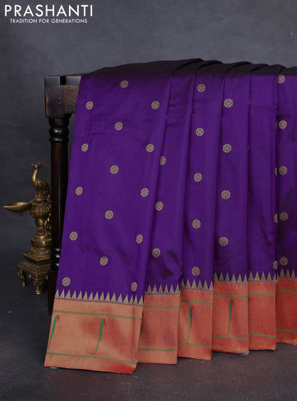 Pure paithani silk saree purple and red with zari woven floral buttas and muniya butta border