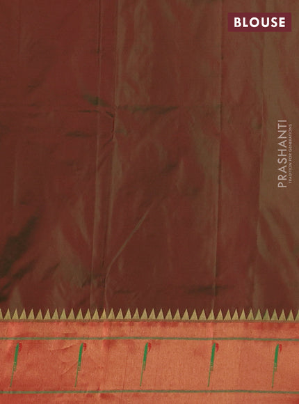 Pure paithani silk saree manthulir green and red with zari woven floral buttas and muniya butta border
