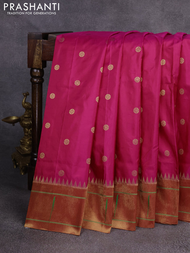Pure paithani silk saree pink and red with zari woven floral buttas and muniya butta border