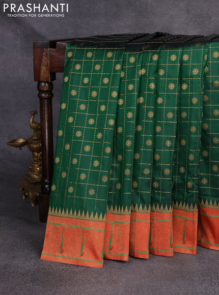 Pure paithani silk saree green and red with allover zari checks & buttas and muniya butta border