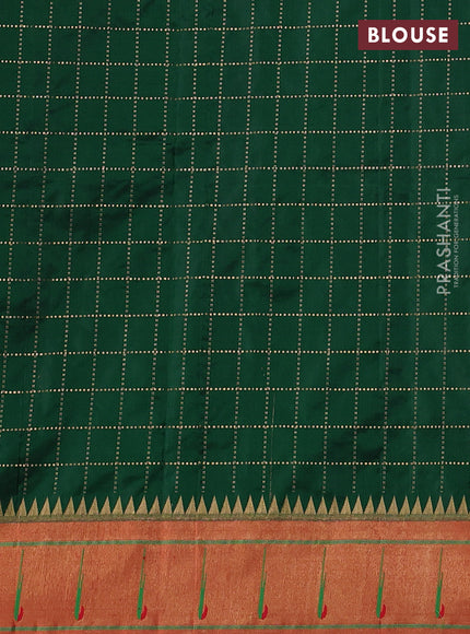 Pure paithani silk saree green and red with allover zari checks & buttas and muniya butta border
