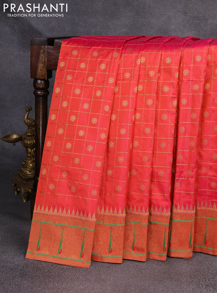 Pure paithani silk saree dual shade of pink with allover zari checks & buttas and muniya butta border