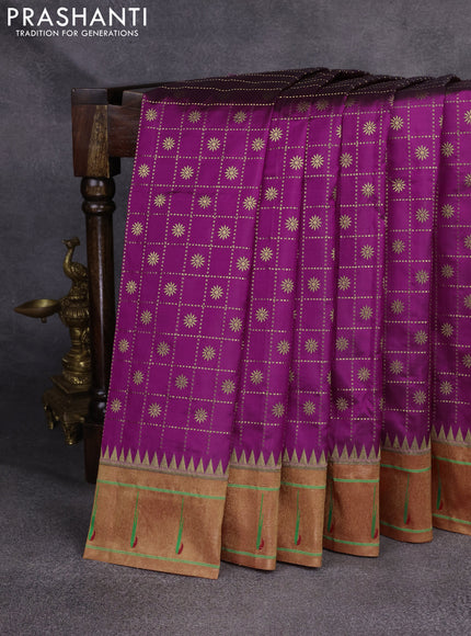 Pure paithani silk saree purple and red with allover zari checks & buttas and muniya butta border