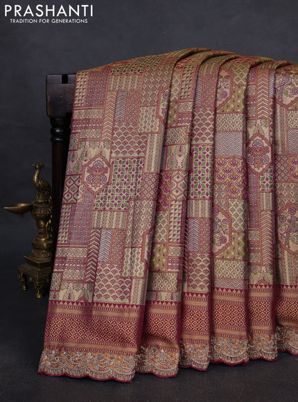 Kanchipuram silk saree purple with allover zari woven brocade weaves and embroidered border