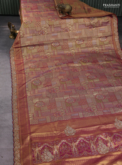 Kanchipuram silk saree purple with allover zari woven brocade weaves and embroidered border
