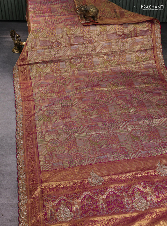 Kanchipuram silk saree purple with allover zari woven brocade weaves and embroidered border