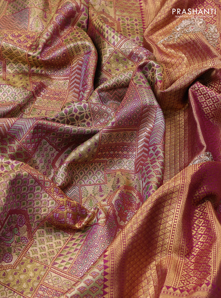 Kanchipuram silk saree purple with allover zari woven brocade weaves and embroidered border