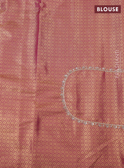 Kanchipuram silk saree purple with allover zari woven brocade weaves and embroidered border