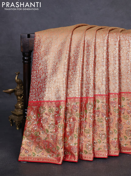 Kanchipuram silk saree red with allover zari woven brocade weaves and embroidery pallu