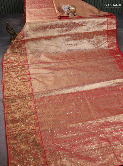 Kanchipuram silk saree red with allover zari woven brocade weaves and embroidery pallu