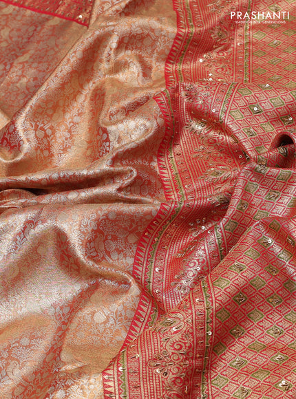 Kanchipuram silk saree red with allover zari woven brocade weaves and embroidery pallu