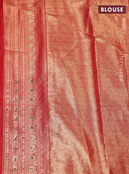 Kanchipuram silk saree red with allover zari woven brocade weaves and embroidery pallu