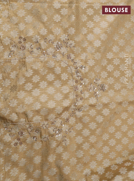 Kanchipuram silk saree gold with allover zari woven brocade weaves and embroidered border