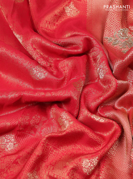 Kanchipuram silk saree red with allover zari woven brocade weaves and embroidered border