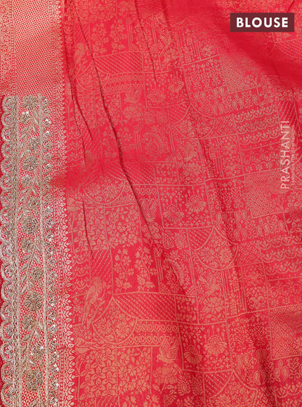 Kanchipuram silk saree red with allover zari woven brocade weaves and embroidered border