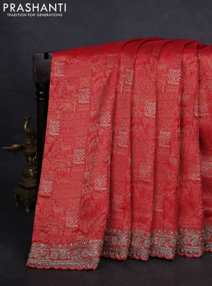 Kanchipuram silk saree red with allover zari woven brocade weaves and embroidered border