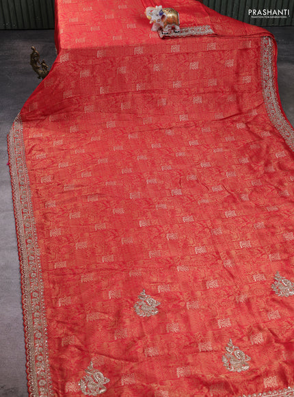 Kanchipuram silk saree red with allover zari woven brocade weaves and embroidered border