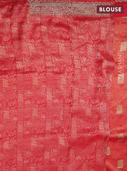 Kanchipuram silk saree red with allover zari woven brocade weaves and embroidered border