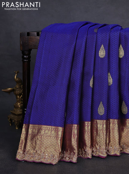 Kanchipuram silk saree purple with allover zari woven brocade weaves and embroidered border
