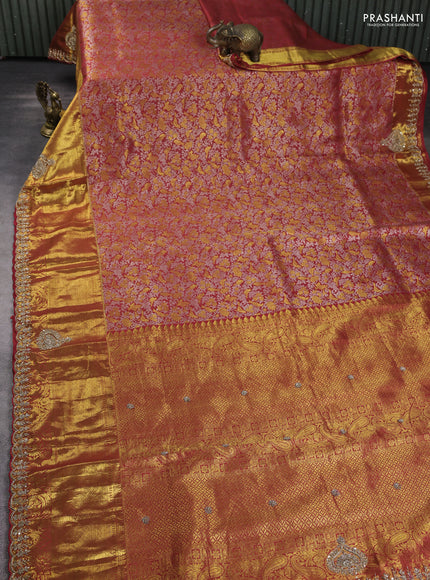 Kanchipuram silk saree red with allover zari woven brocade weaves and embroidered border
