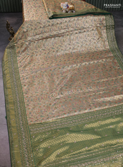 Kanchipuram silk saree green with allover zari woven brocade weaves and embroidered border
